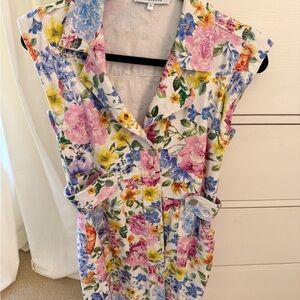 Vici White Floral Sleeveless denim dress